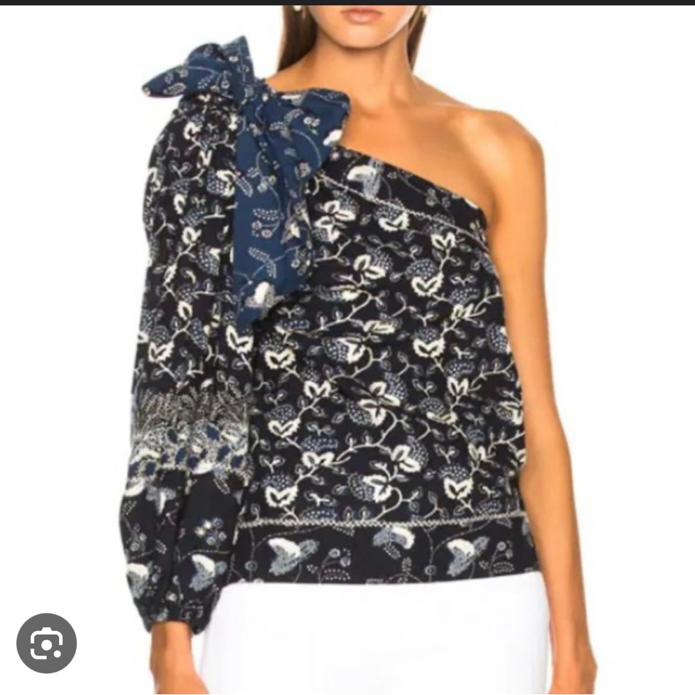 Ulla Johnson Asima Batik One Shoulder Blouse in Blue Cotton - size 4 - perfect